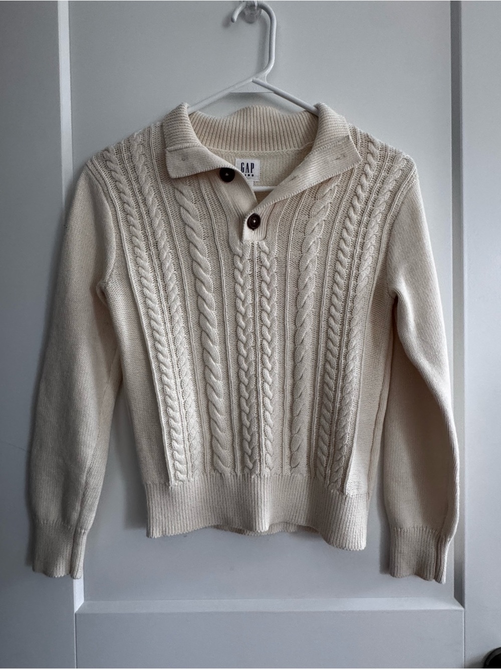 Kids Cotton Sweater Gap Kids Cream Cable-Knit Polo Sweater